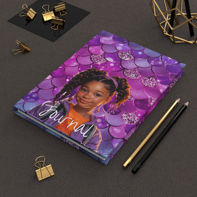 Purple Mermaid Scales & African American Girl Hardcover Journal - Fearless Confidence Coufeax™