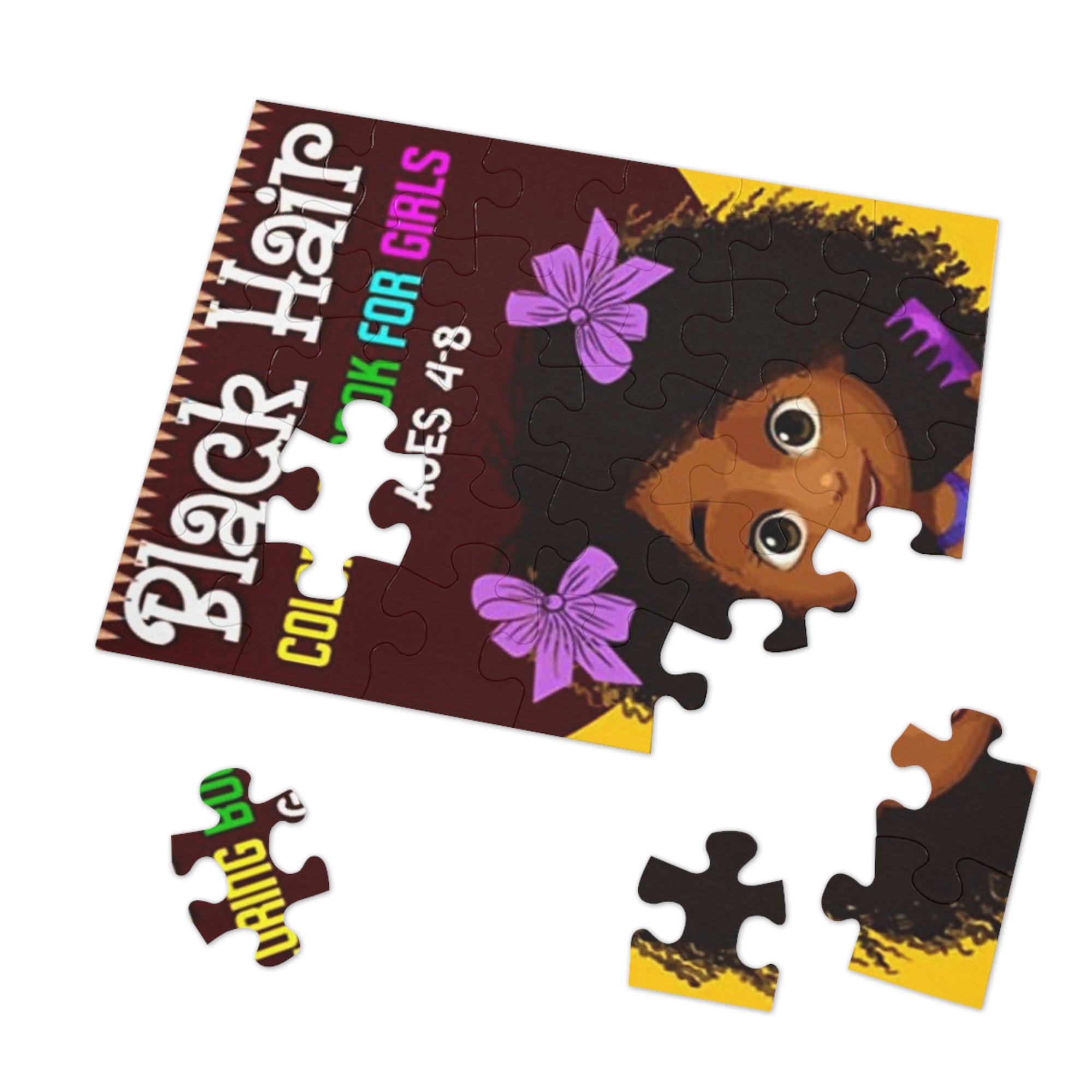 Black Hair Coloring Book Jigsaw Floor Puzzle For Kids Ages 4-8