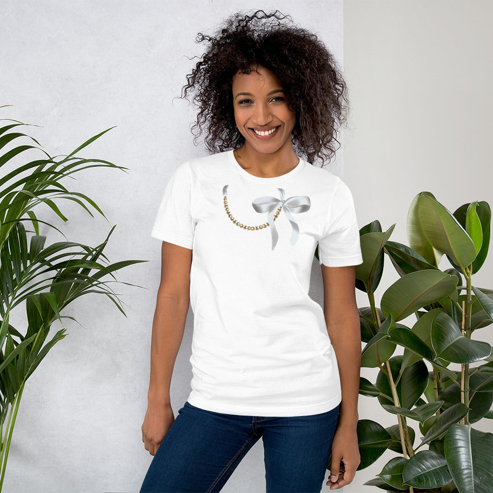 Pearl Necklace with Bow T-Shirt - Fearless Confidence Coufeax™
