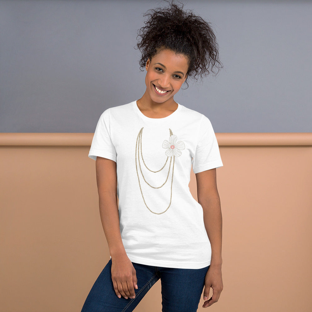 Flower & Pearl Necklace T-Shirt - Fearless Confidence Coufeax™