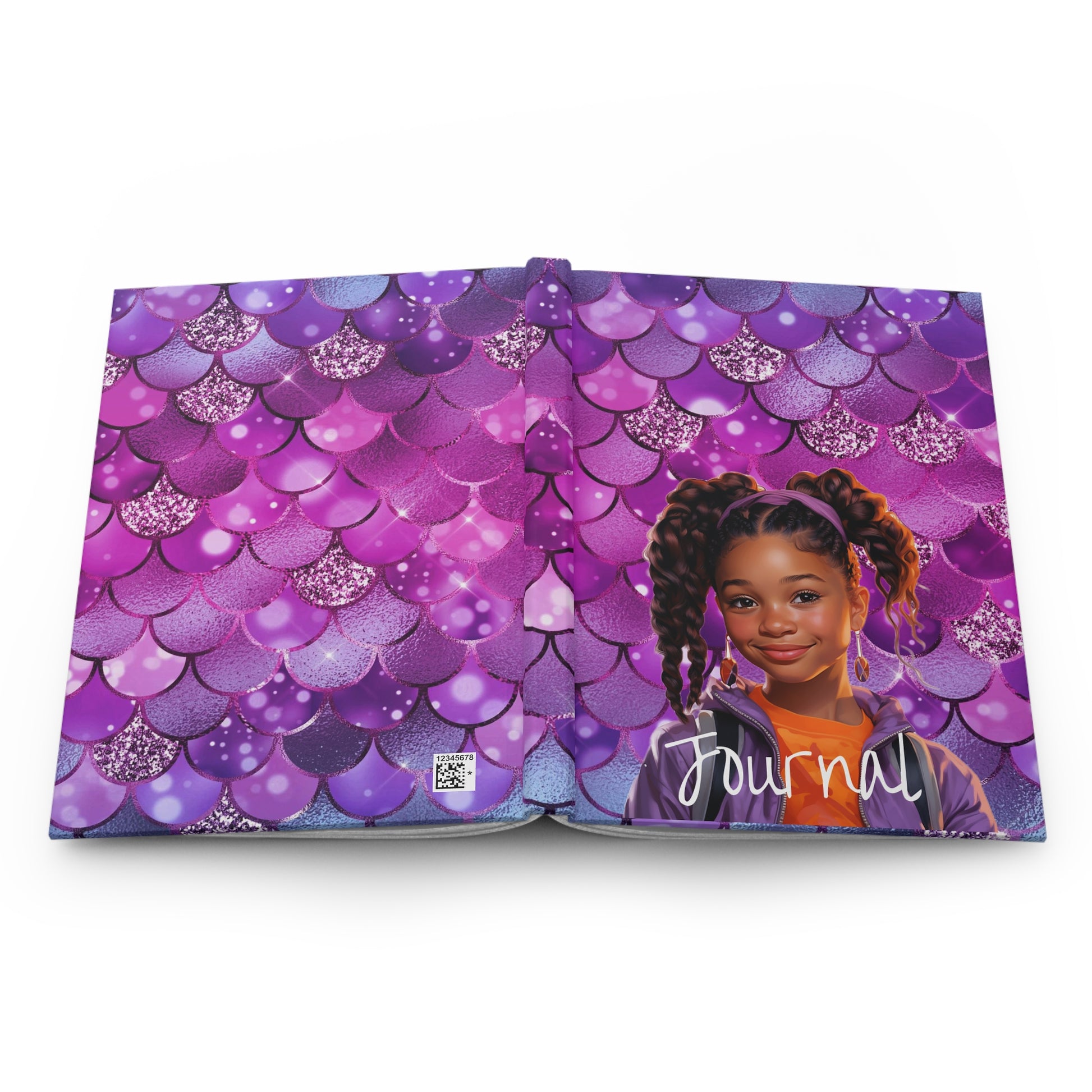 Purple Mermaid Scales & African American Girl Hardcover Journal - Fearless Confidence Coufeax™