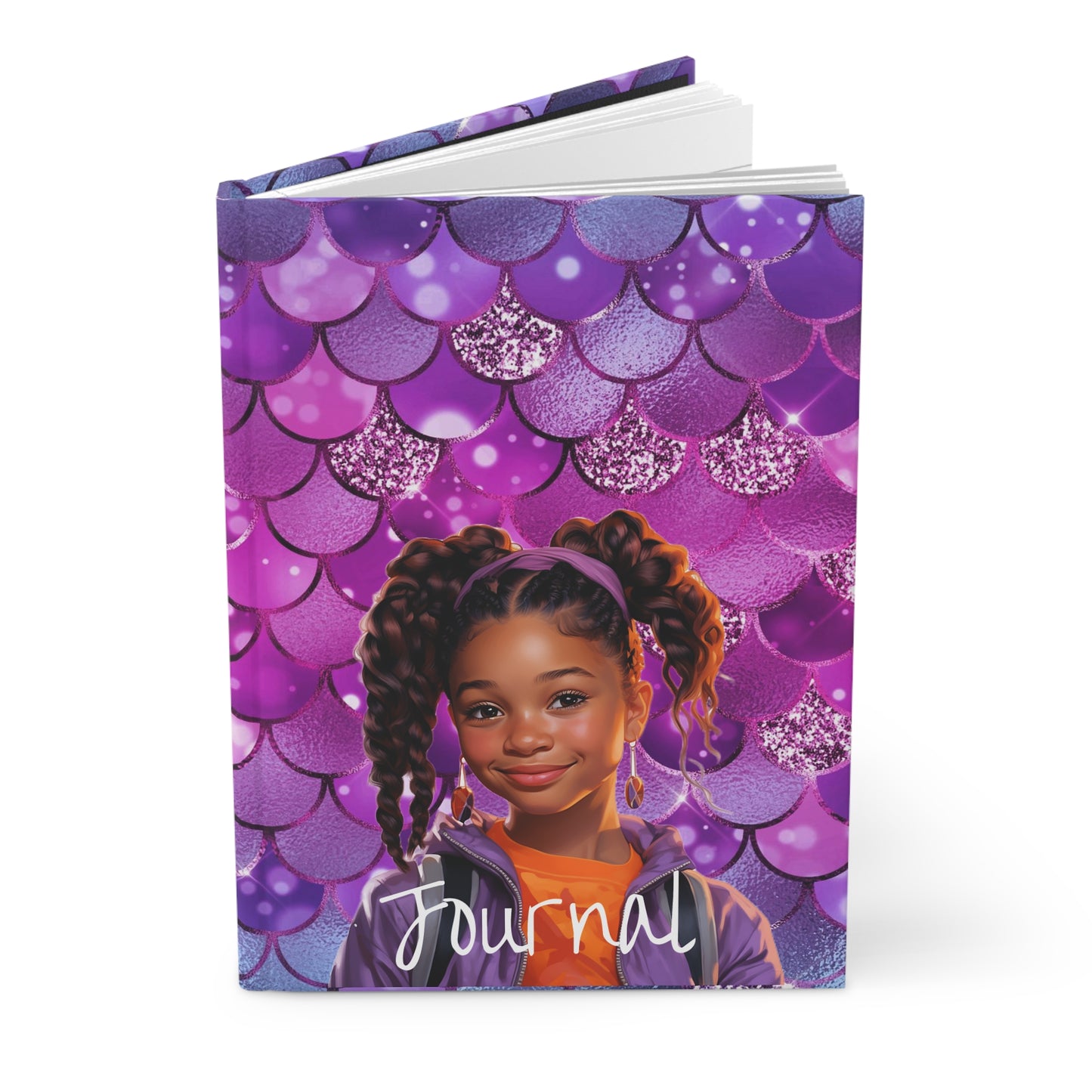 Purple Mermaid Scales & African American Girl Hardcover Journal - Fearless Confidence Coufeax™