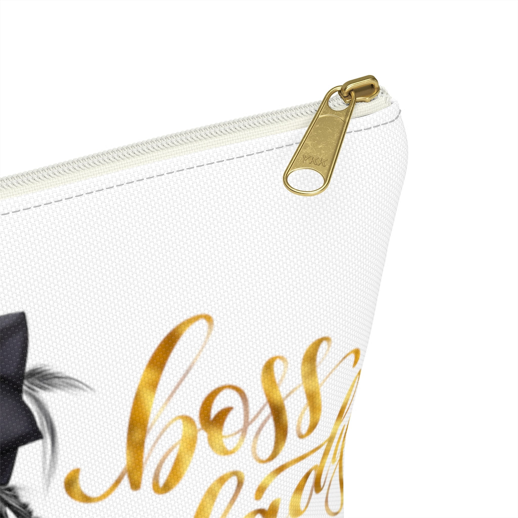 White & Gold Boss Lady  Makeup & Accessory Pouch w T-bottom - Fearless Confidence Coufeax™