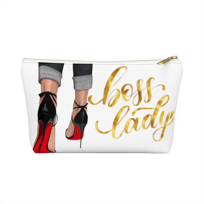 Whit & Gold Boss Lady  Makeup & Accessory Pouch w T-bottom - Fearless Confidence Coufeax™