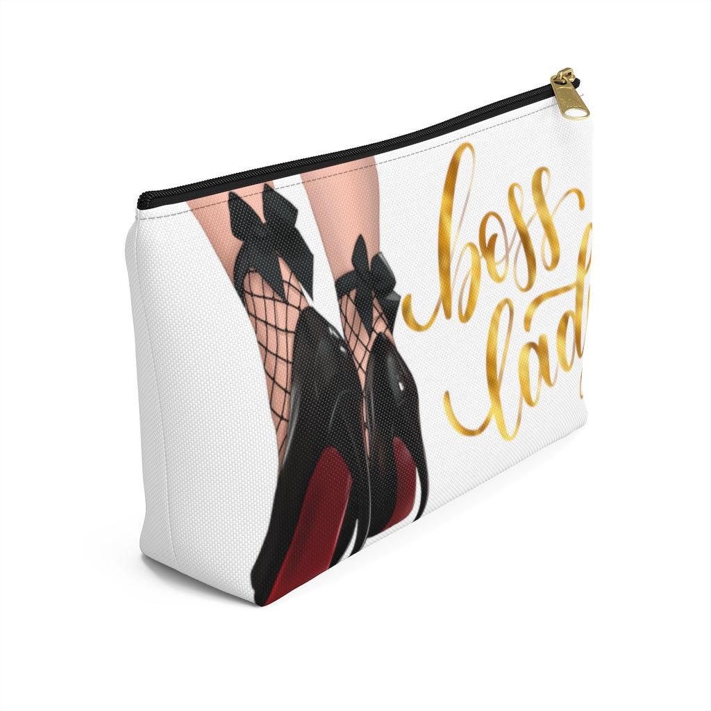 White & Gold Boss Lady  Makeup & Accessory Pouch w T-bottom - Fearless Confidence Coufeax™