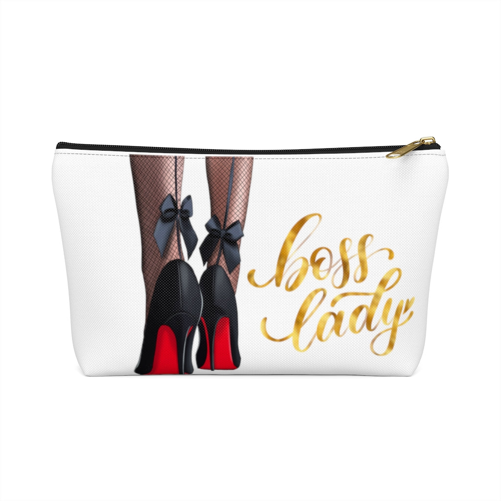 White & Gold Boss Lady  Makeup & Accessory Pouch w T-bottom - Fearless Confidence Coufeax™