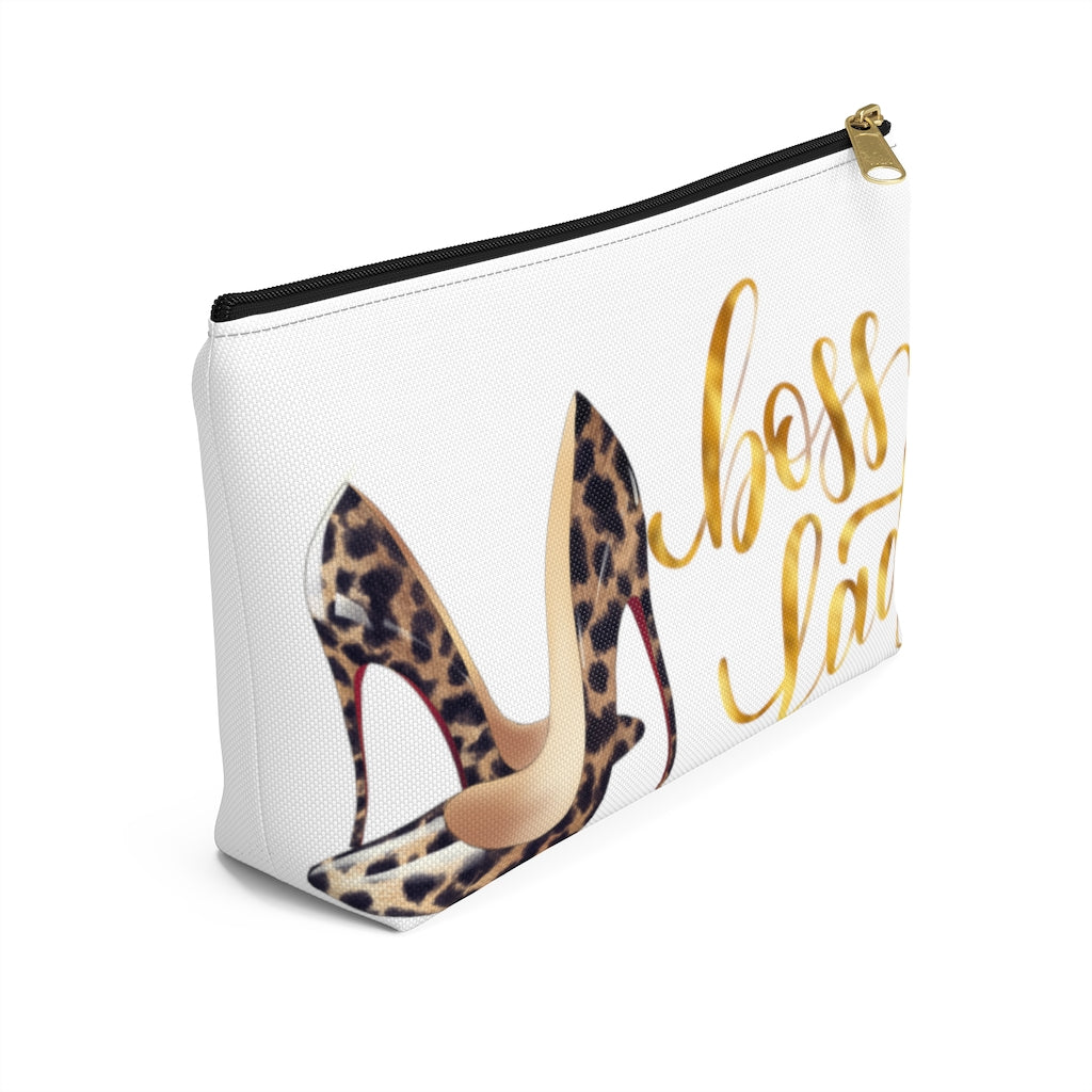 White & Gold Boss Lady  Makeup & Accessory Pouch w T-bottom - Fearless Confidence Coufeax™