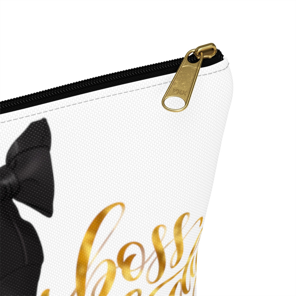 White & Gold Boss Lady  Makeup & Accessory Pouch w T-bottom - Fearless Confidence Coufeax™