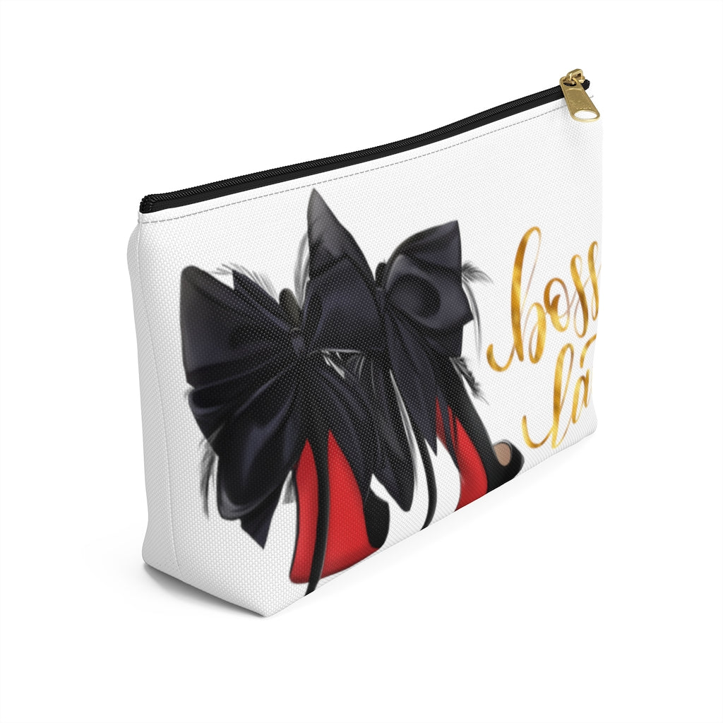 White & Gold Boss Lady  Makeup & Accessory Pouch w T-bottom - Fearless Confidence Coufeax™