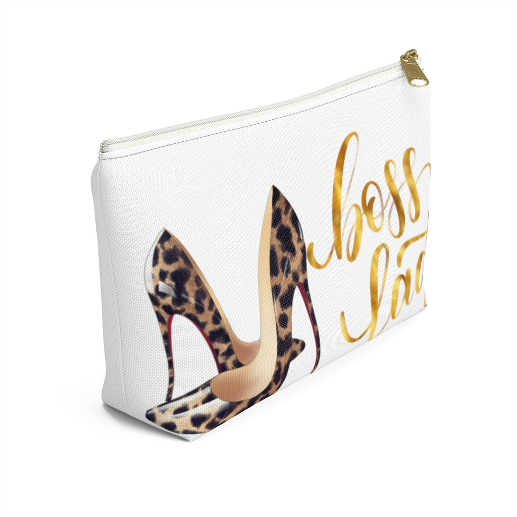 White & Gold Boss Lady  Makeup & Accessory Pouch w T-bottom - Fearless Confidence Coufeax™