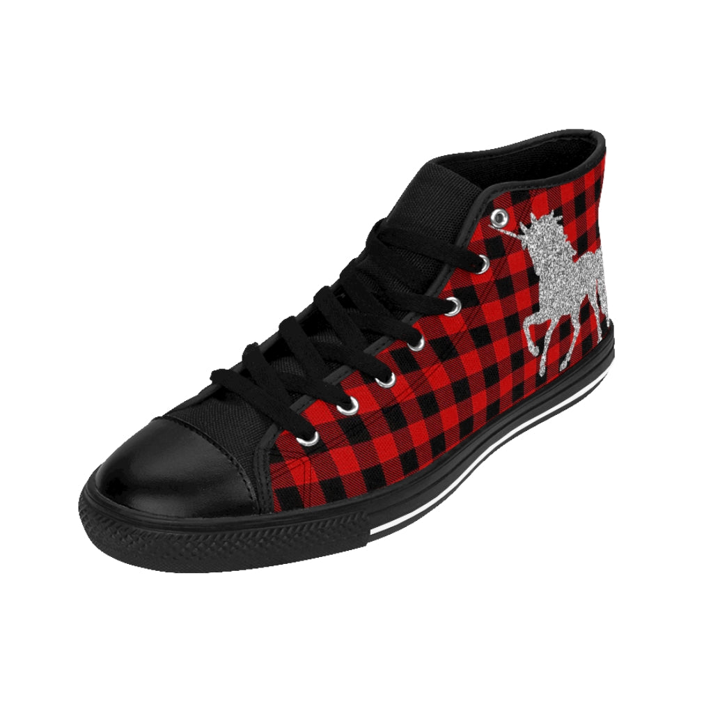 Unicorn & Buffalo Plaid Women's High-top Sneakers - Fearless Confidence Coufeax™