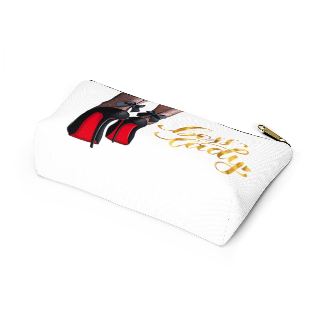 White & Gold Boss Lady  Makeup & Accessory Pouch w T-bottom - Fearless Confidence Coufeax™