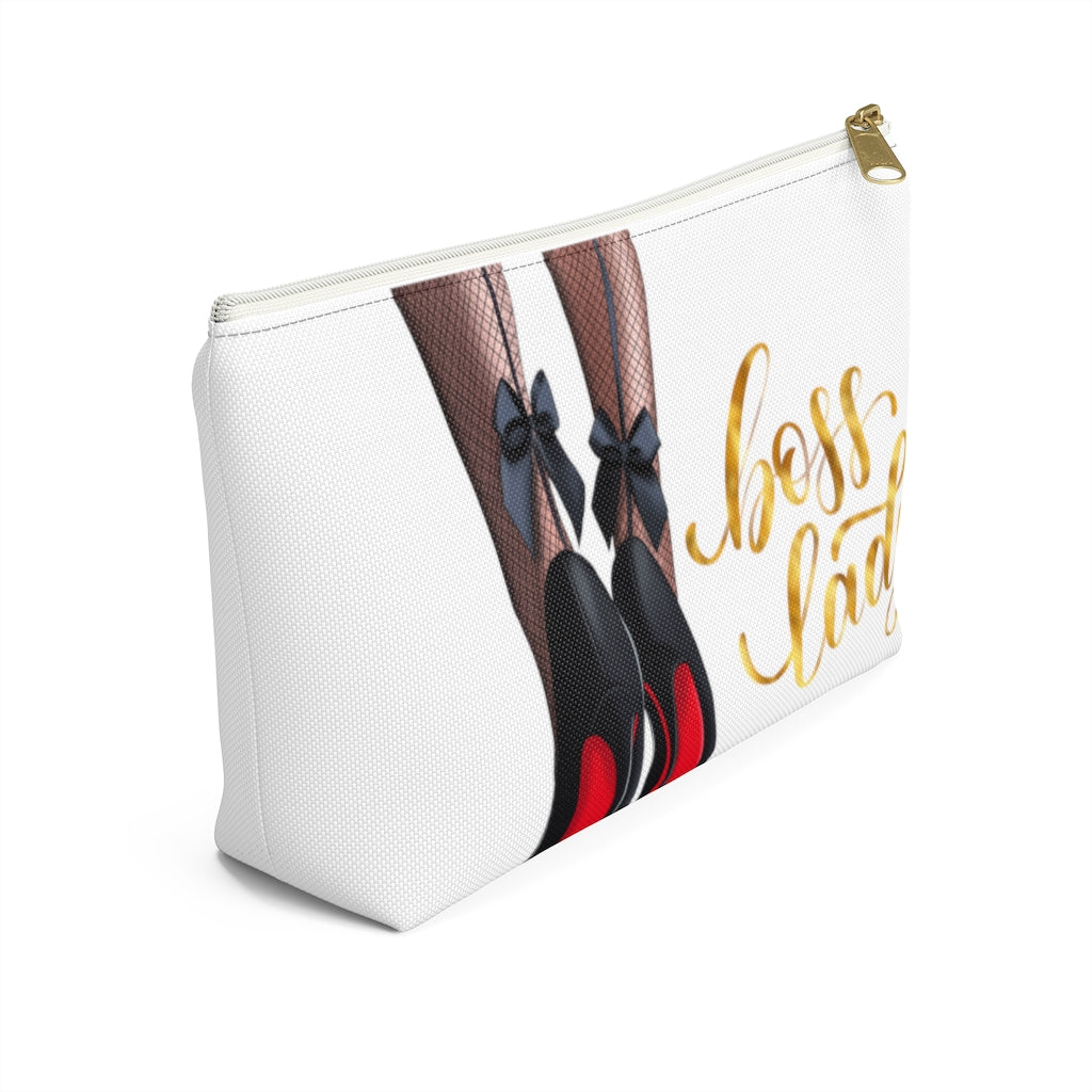 White & Gold Boss Lady  Makeup & Accessory Pouch w T-bottom - Fearless Confidence Coufeax™