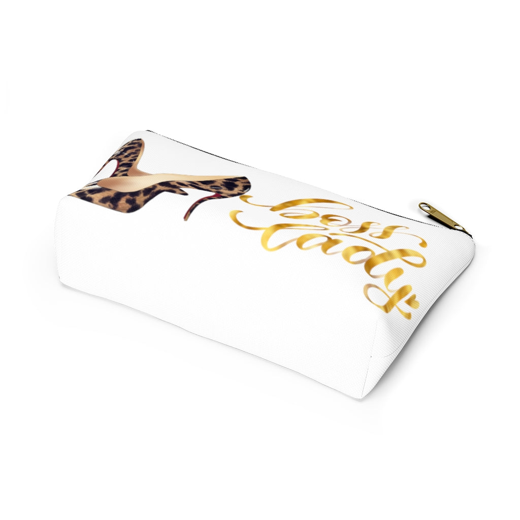 White & Gold Boss Lady  Makeup & Accessory Pouch w T-bottom - Fearless Confidence Coufeax™