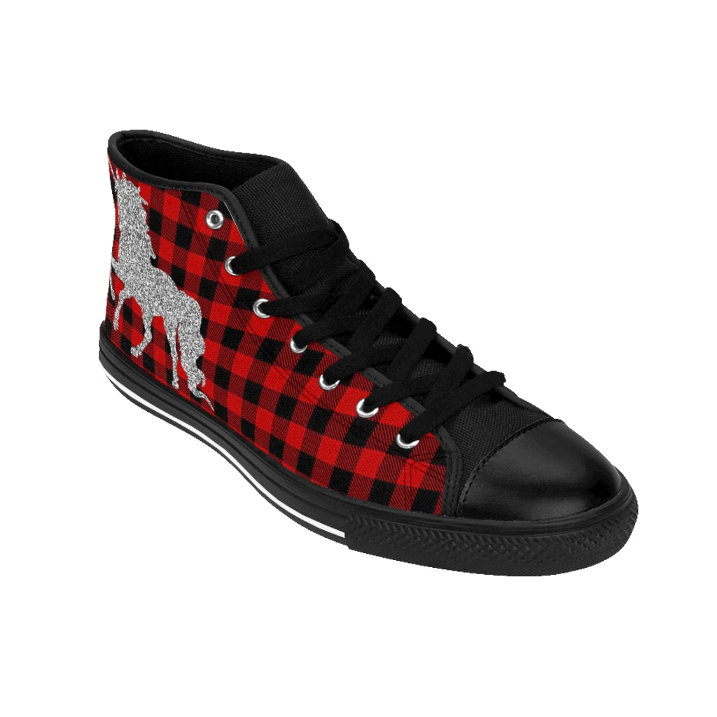 Unicorn & Buffalo Plaid Women's High-top Sneakers - Fearless Confidence Coufeax™