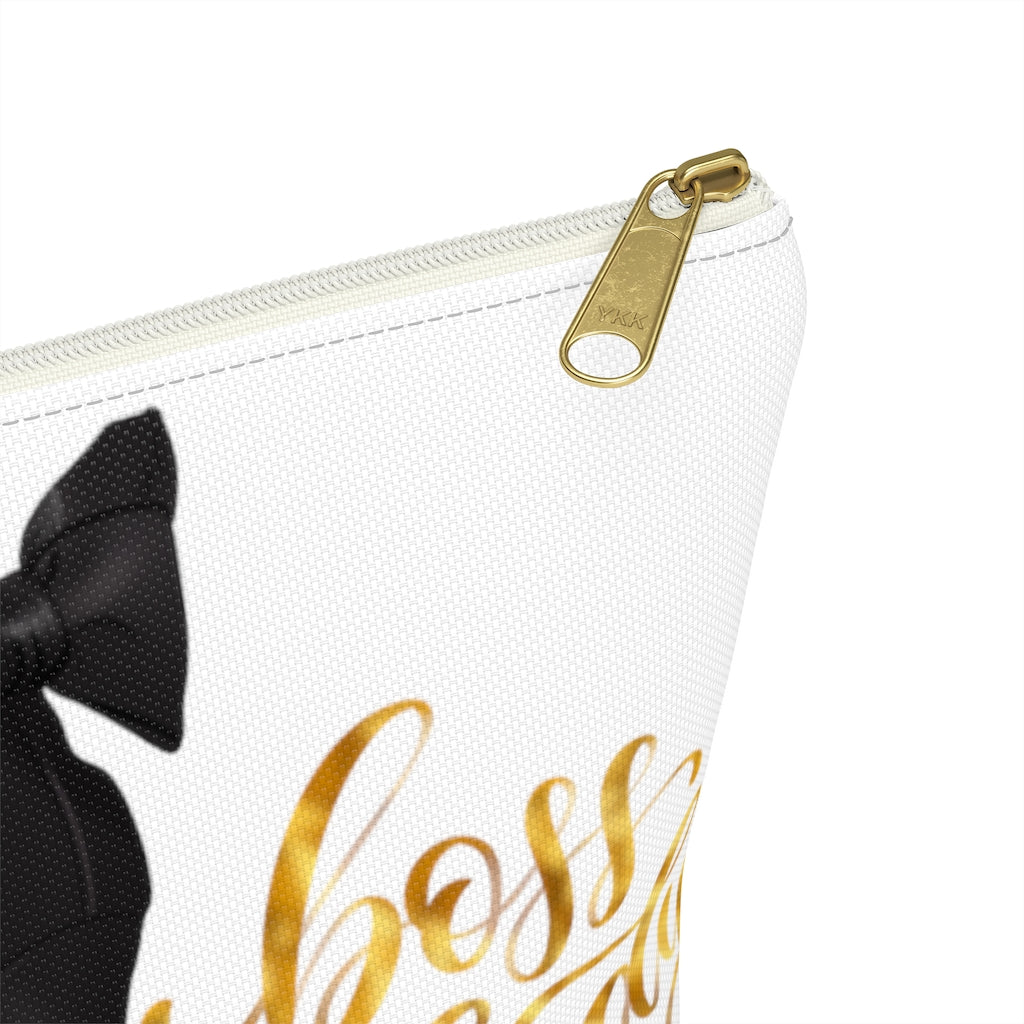 White & Gold Boss Lady  Makeup & Accessory Pouch w T-bottom - Fearless Confidence Coufeax™