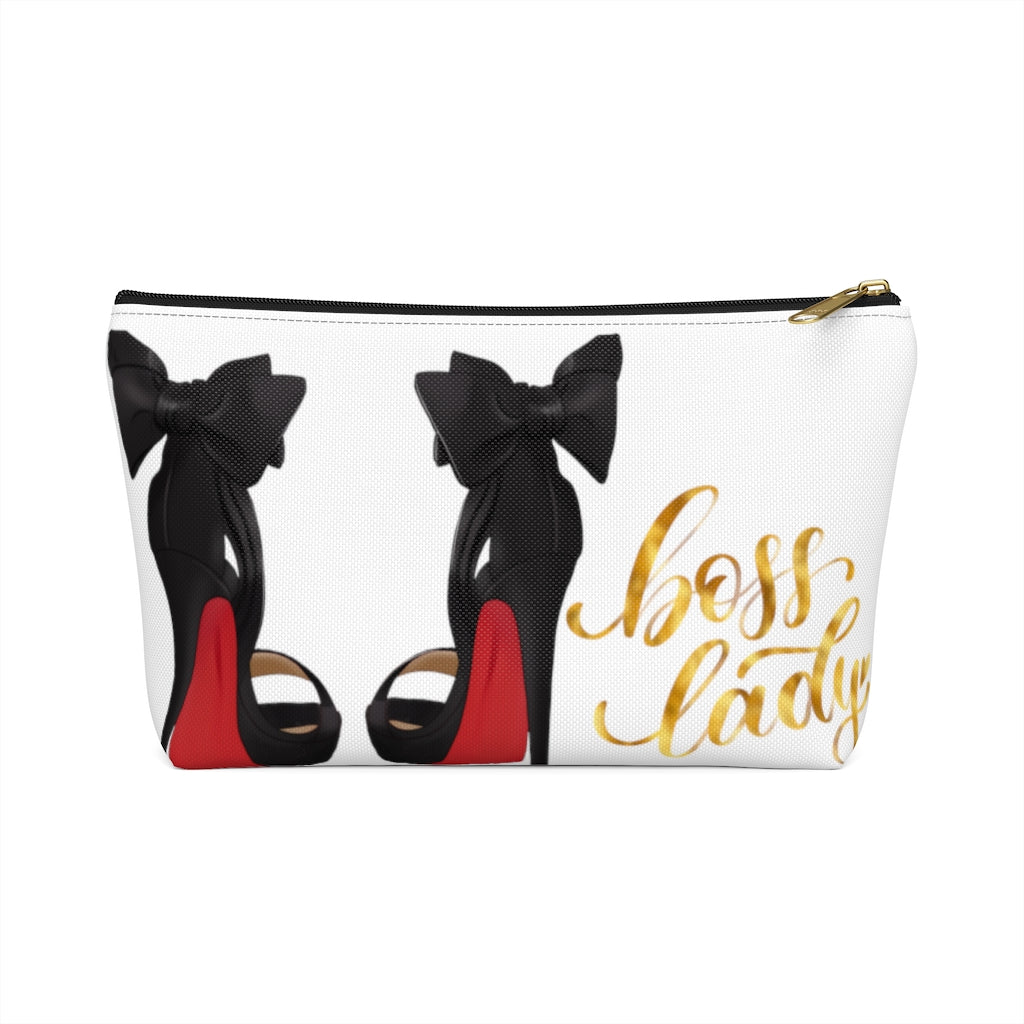 White & Gold Boss Lady  Makeup & Accessory Pouch w T-bottom - Fearless Confidence Coufeax™