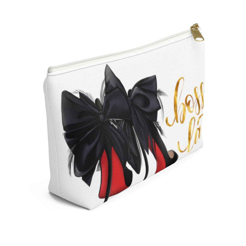 White & Gold Boss Lady  Makeup & Accessory Pouch w T-bottom - Fearless Confidence Coufeax™