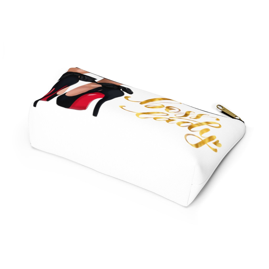 White & Gold Boss Lady  Makeup & Accessory Pouch w T-bottom - Fearless Confidence Coufeax™