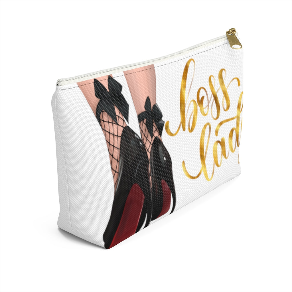 White & Gold Boss Lady  Makeup & Accessory Pouch w T-bottom - Fearless Confidence Coufeax™