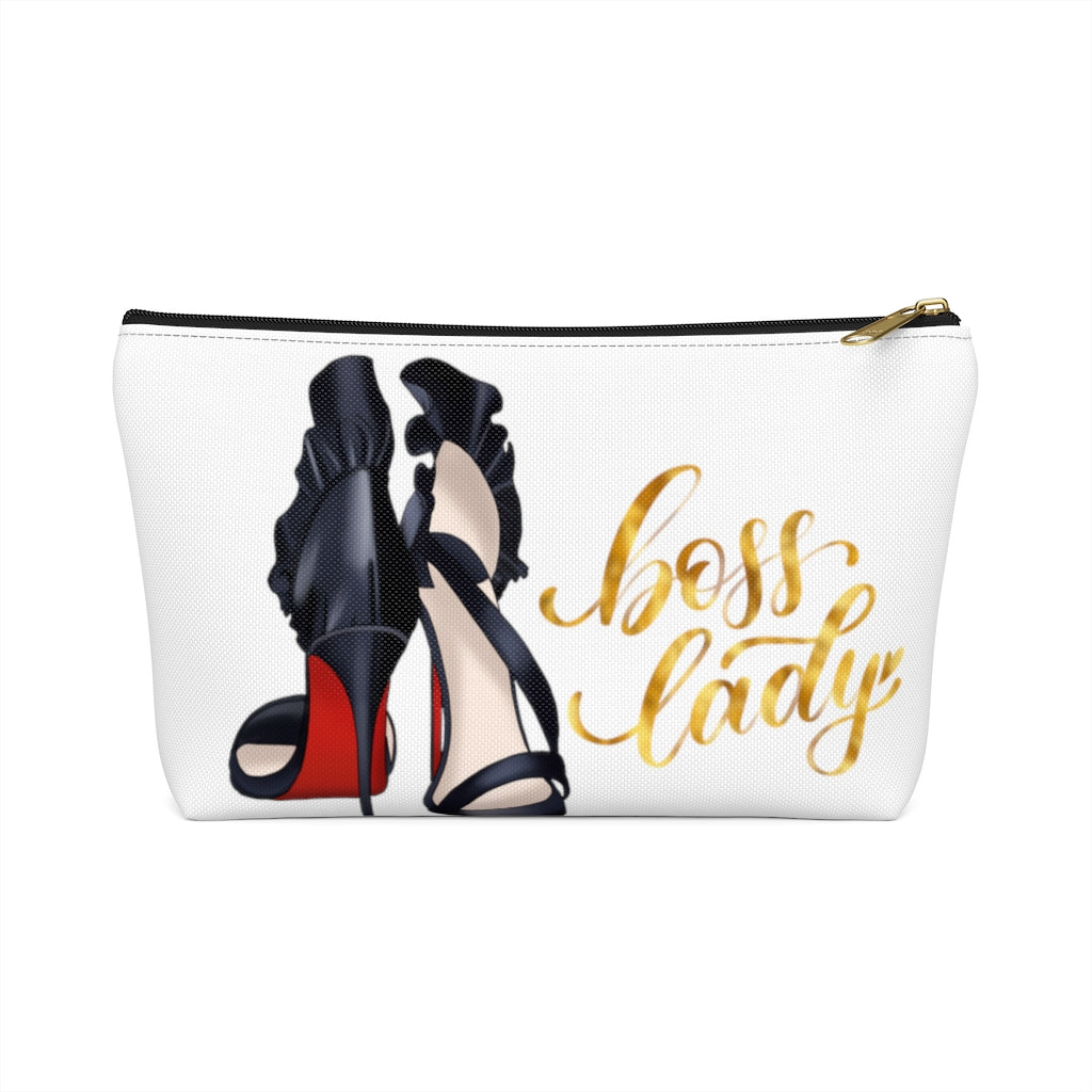 White & Gold Boss Lady  Makeup & Accessory Pouch w T-bottom - Fearless Confidence Coufeax™