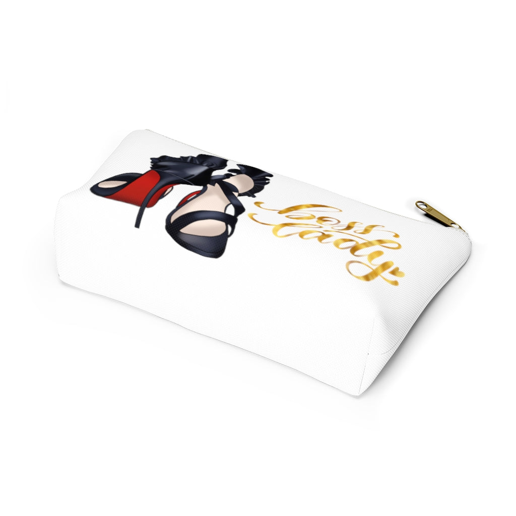 White & Gold Boss Lady  Makeup & Accessory Pouch w T-bottom - Fearless Confidence Coufeax™