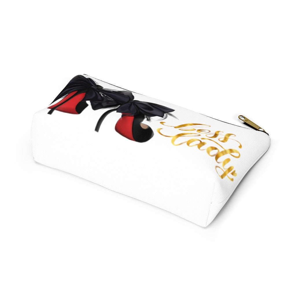 White & Gold Boss Lady  Makeup & Accessory Pouch w T-bottom - Fearless Confidence Coufeax™