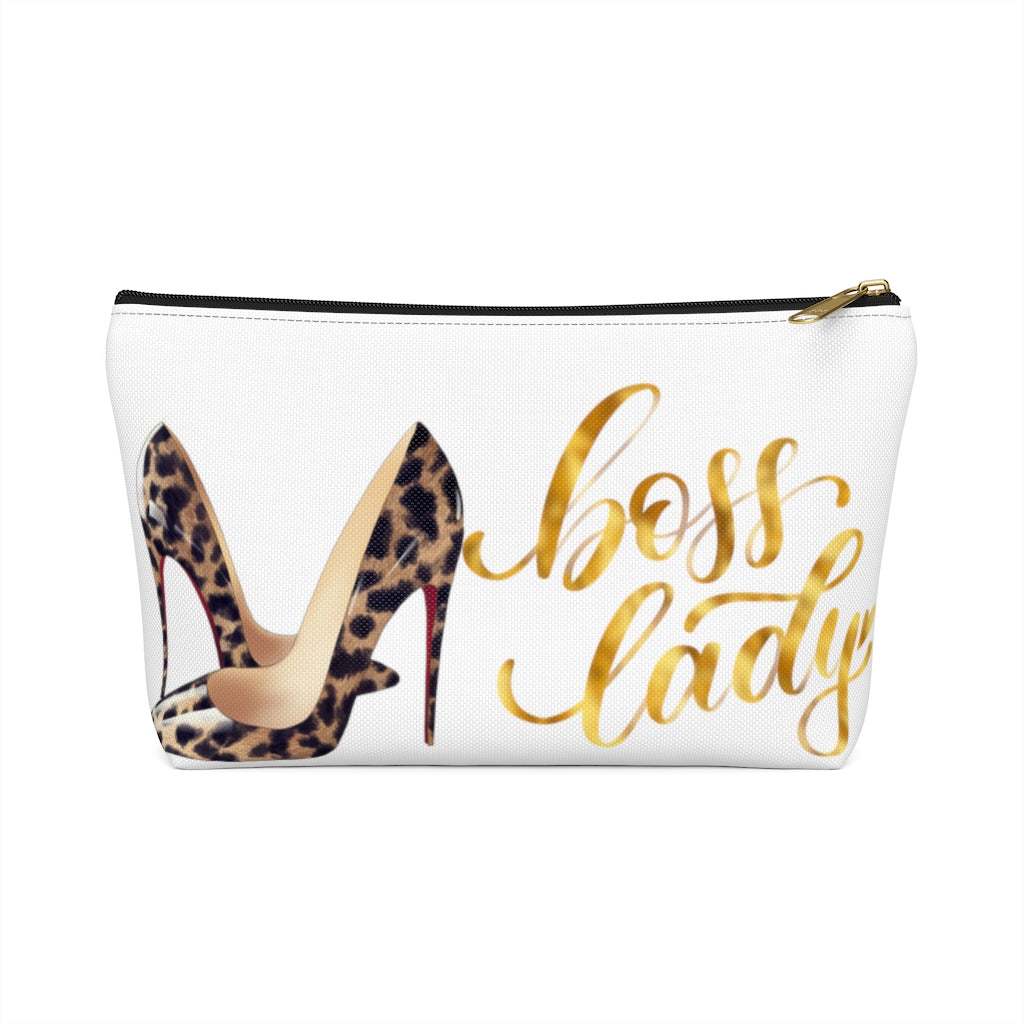 White & Gold Boss Lady  Makeup & Accessory Pouch w T-bottom - Fearless Confidence Coufeax™