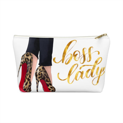 White & Gold Boss Lady  Makeup & Accessory Pouch w T-bottom - Fearless Confidence Coufeax™