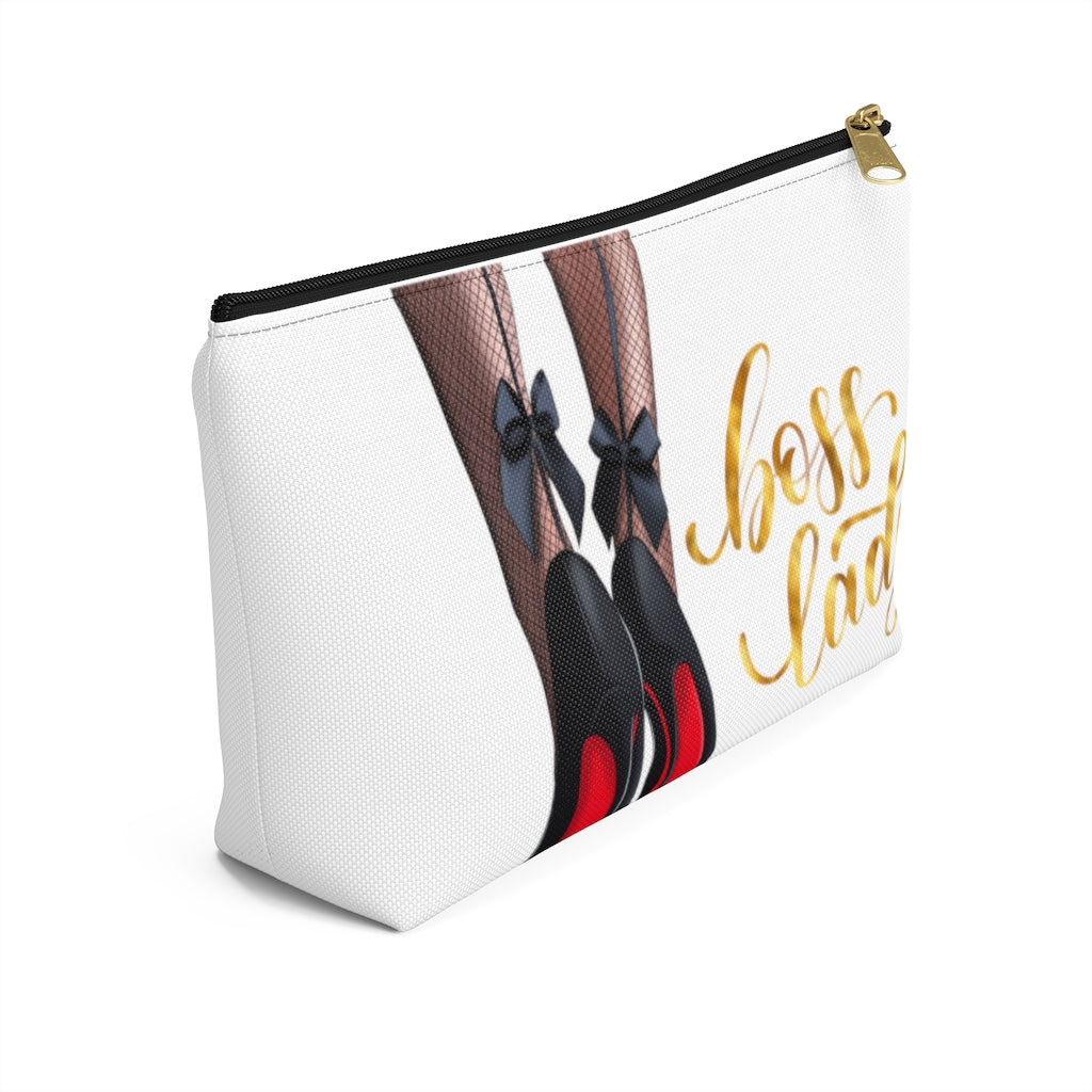 White & Gold Boss Lady  Makeup & Accessory Pouch w T-bottom - Fearless Confidence Coufeax™