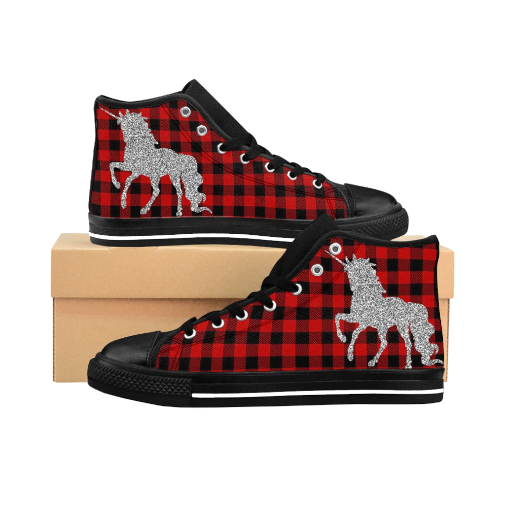 Unicorn & Buffalo Plaid Women's High-top Sneakers - Fearless Confidence Coufeax™