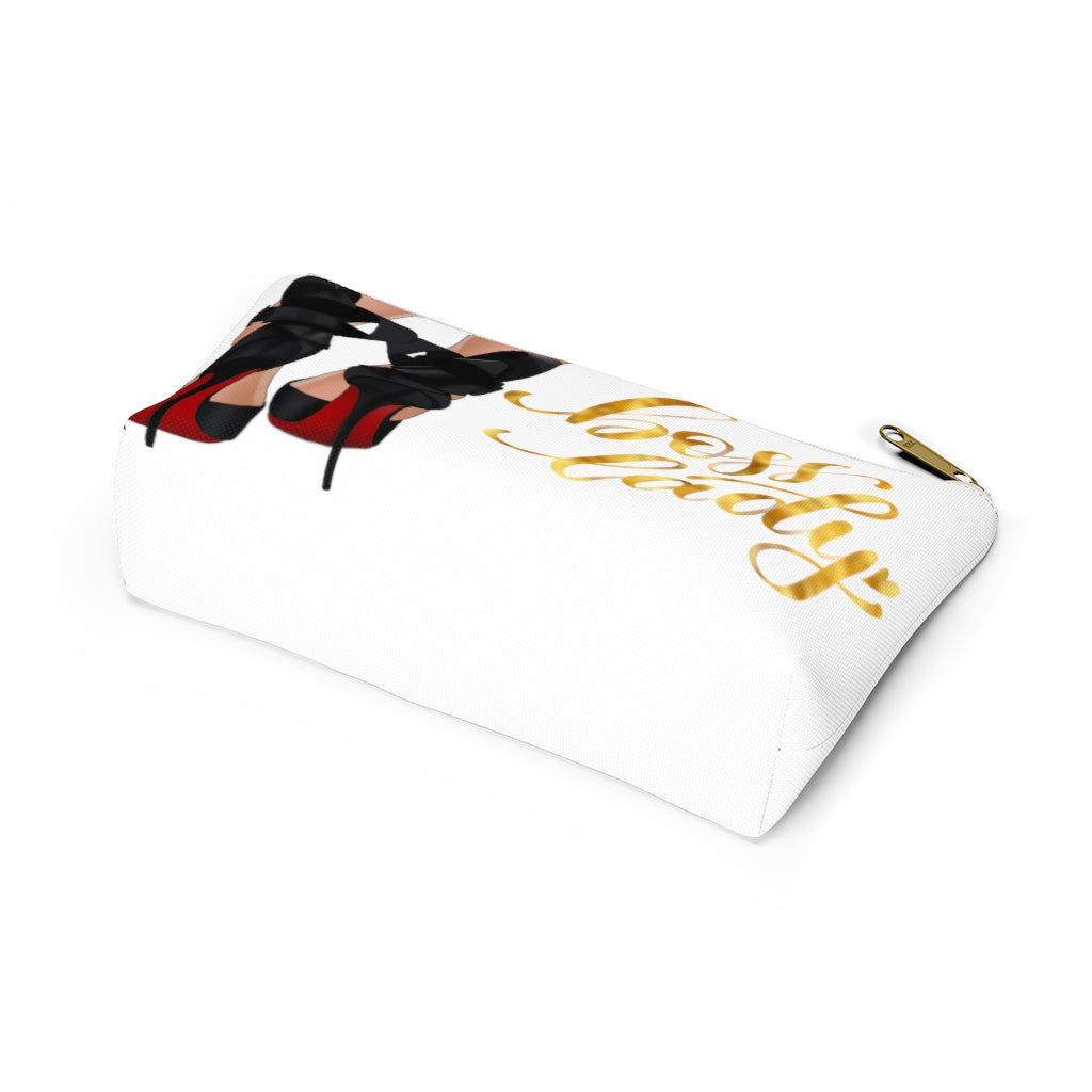 White & Gold Boss Lady  Makeup & Accessory Pouch w T-bottom - Fearless Confidence Coufeax™