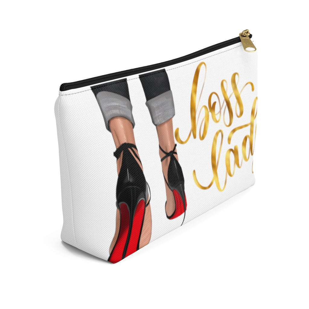 Whit & Gold Boss Lady  Makeup & Accessory Pouch w T-bottom - Fearless Confidence Coufeax™