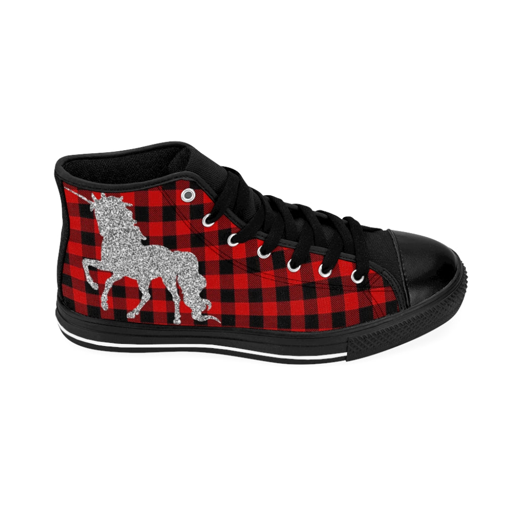 Unicorn & Buffalo Plaid Women's High-top Sneakers - Fearless Confidence Coufeax™