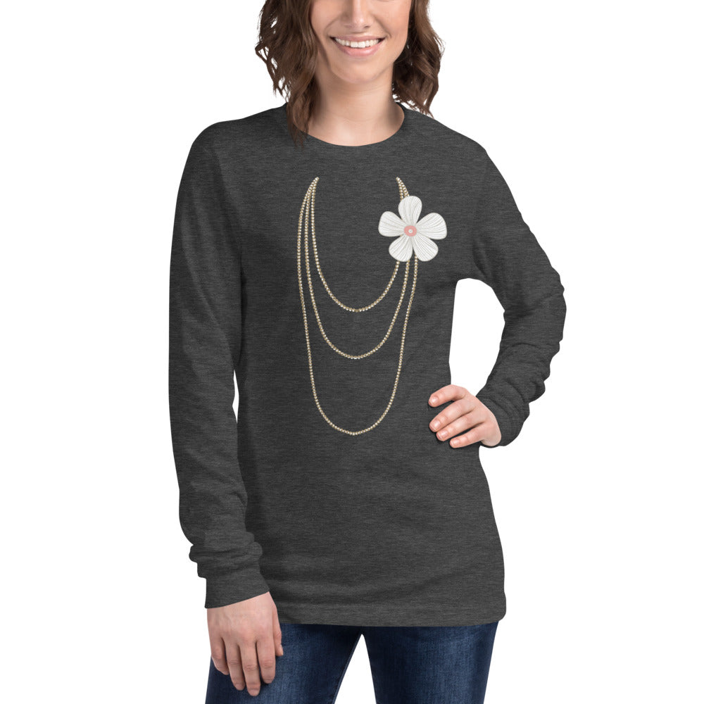 Pearl & Necklace Long Sleeve Tee - Fearless Confidence Coufeax™