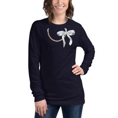 Cute Bow Pearl Necklace Long Sleeve Tee - Fearless Confidence Coufeax™