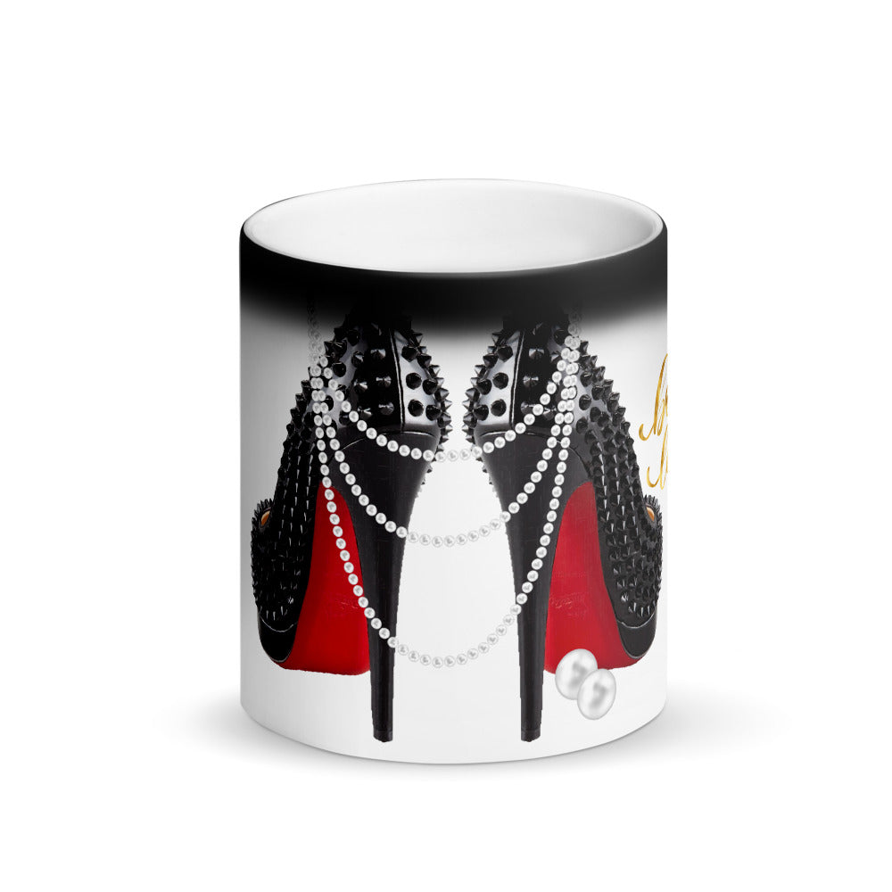 Boss Lady & Pearls Matte Black Magic Mug - Fearless Confidence Coufeax™