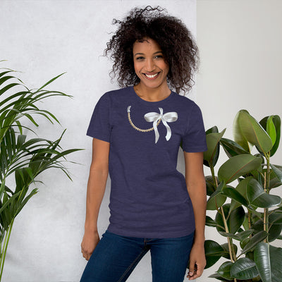 Pearl Necklace with Bow T-Shirt - Fearless Confidence Coufeax™
