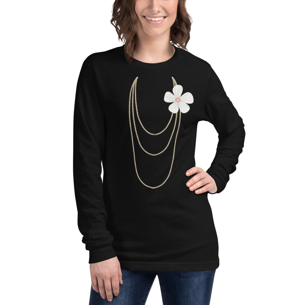 Pearl & Necklace Long Sleeve Tee - Fearless Confidence Coufeax™