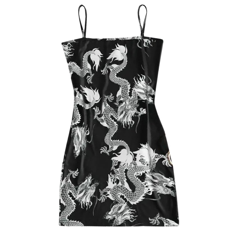 Dragon Pattern Sleeveless Split Hip Dress