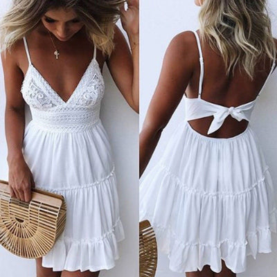 Sexy Bow Backless V-neck Mini Beach Dress - Fearless Confidence Coufeax™