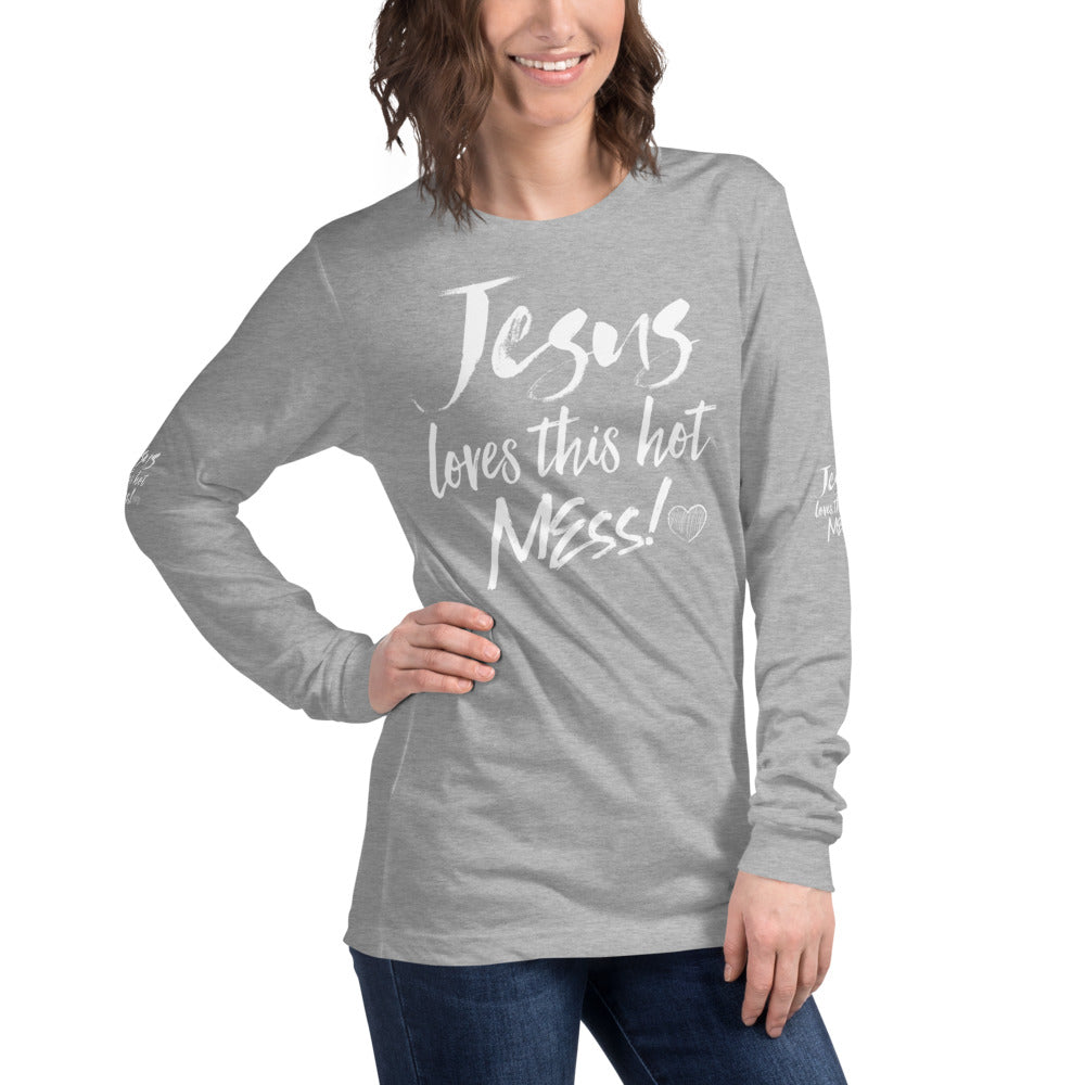 Jesus Loves This Hot Mess Long Sleeve Tee - Fearless Confidence Coufeax™