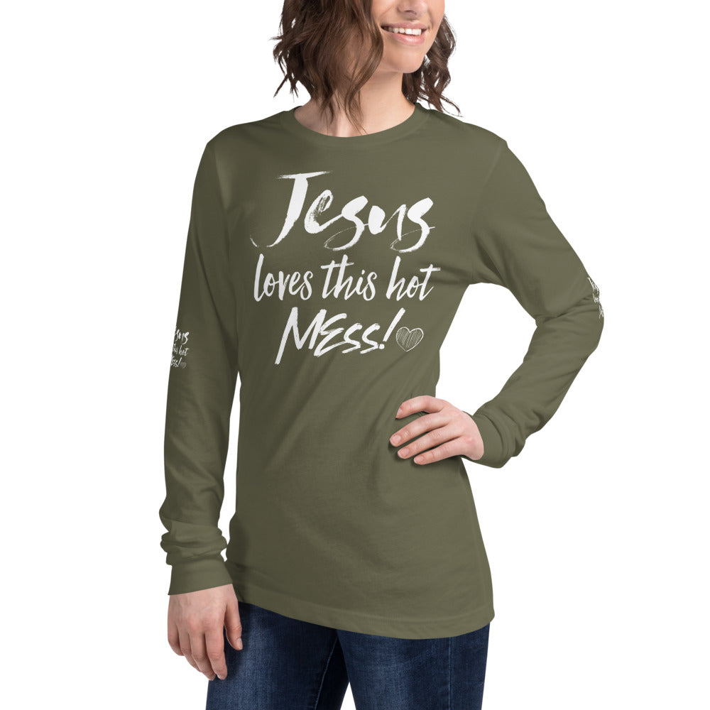 Jesus Loves This Hot Mess Long Sleeve Tee - Fearless Confidence Coufeax™