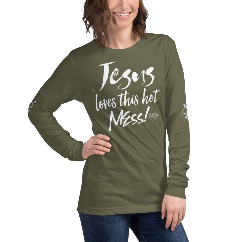 Jesus Loves This Hot Mess Long Sleeve Tee - Fearless Confidence Coufeax™