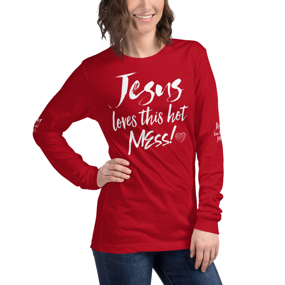 Jesus Loves This Hot Mess Long Sleeve Tee - Fearless Confidence Coufeax™