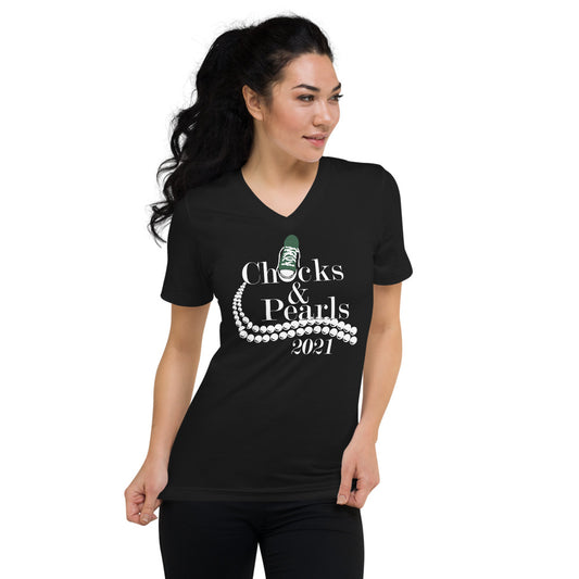 Chucks & Pearls Short Sleeve V-Neck T-Shirt - Fearless Confidence Coufeax™