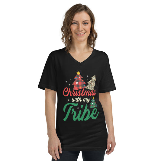 Christmas With My Tribe V-Neck T-Shirt - Fearless Confidence Coufeax™