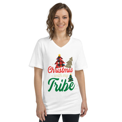 Christmas With My Tribe V-Neck T-Shirt - Fearless Confidence Coufeax™