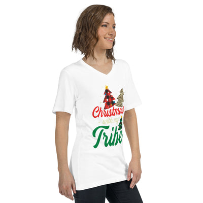 Christmas With My Tribe V-Neck T-Shirt - Fearless Confidence Coufeax™